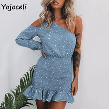 Load image into Gallery viewer, Yojoceli sexy party club dot dress women one shoulder ruffle mini dress bodycon female vestidos