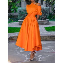 Load image into Gallery viewer, Women Midi Dress 2019 Summer Orange Dinner Party Club Travel Female Robe African One Shoulder Dress Big Swing Elegant Day Dress